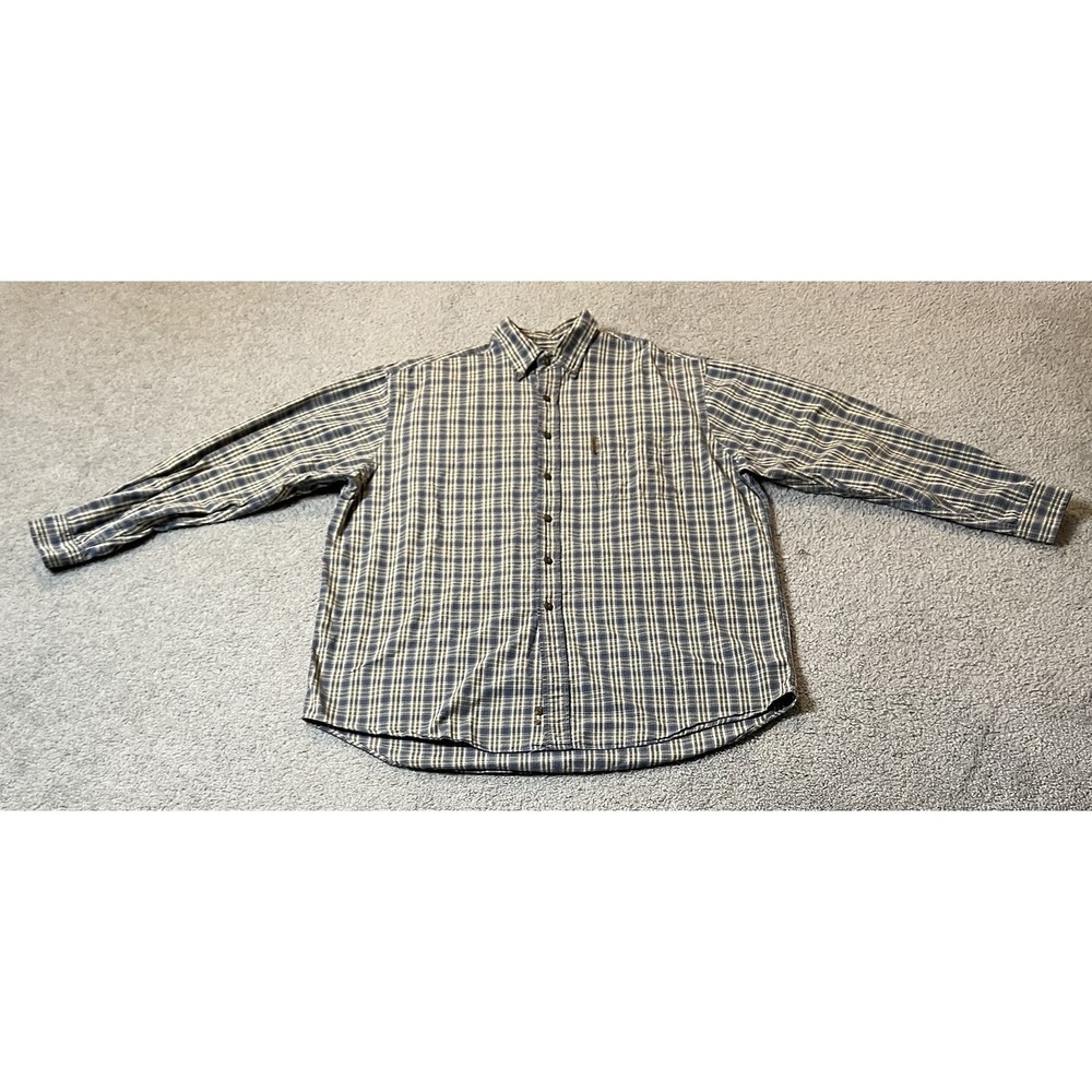 90s Abercrombie & Fitch Button Shirt Men's Sz L Blue Ivory Plaid Cottage Classic
